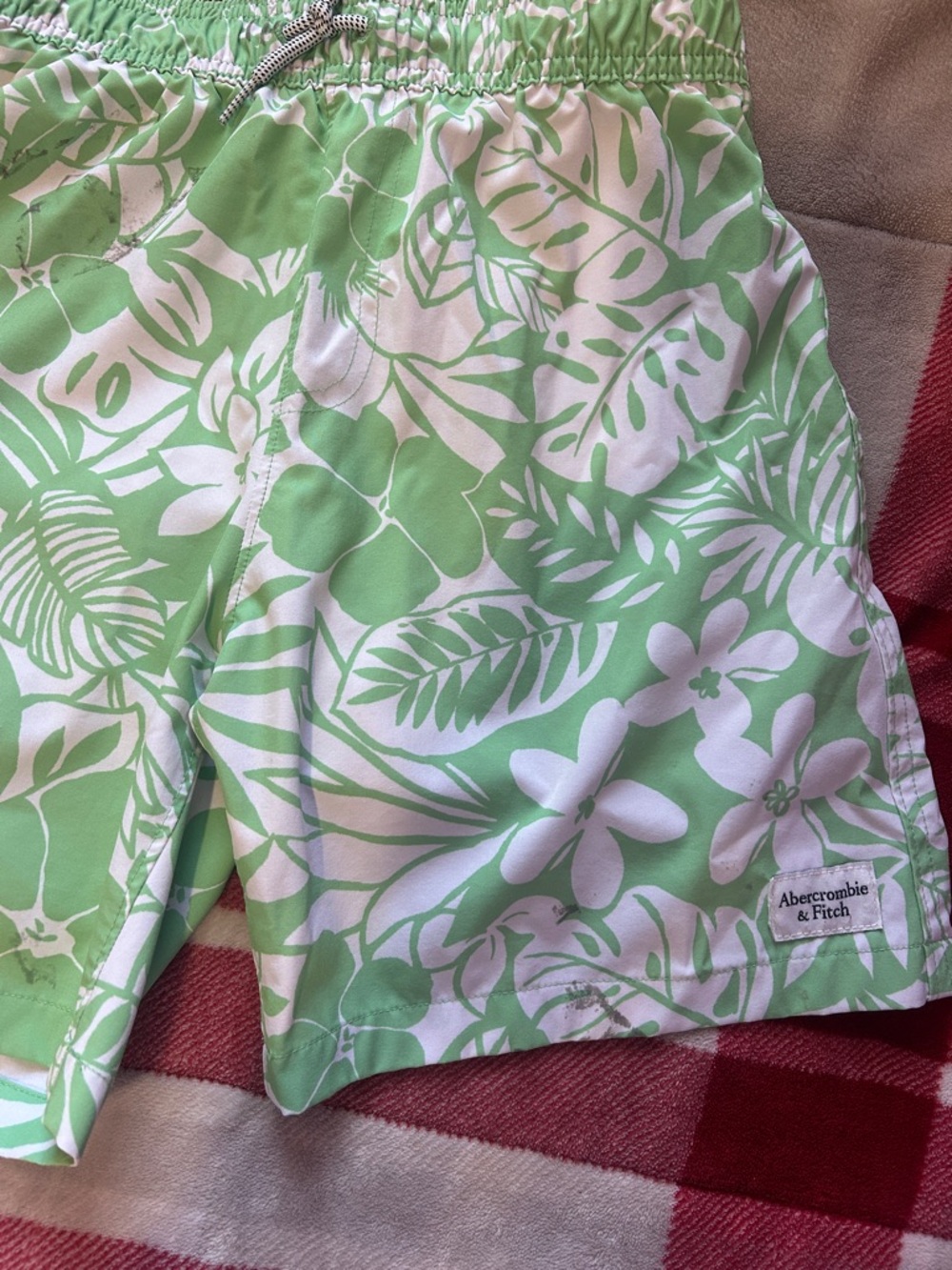 Abercrombie & Fitch Mint Green and White Floral Drawstring Shorts